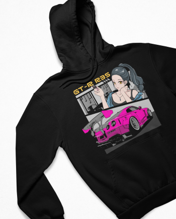 Black hoodie with the Car Couture R35 GTR Anime print